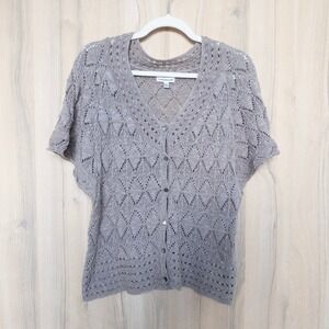 VTG Croft & Barrow Womens Open Knit Cardigan Top Size L Taupe Boho Cottage Indie